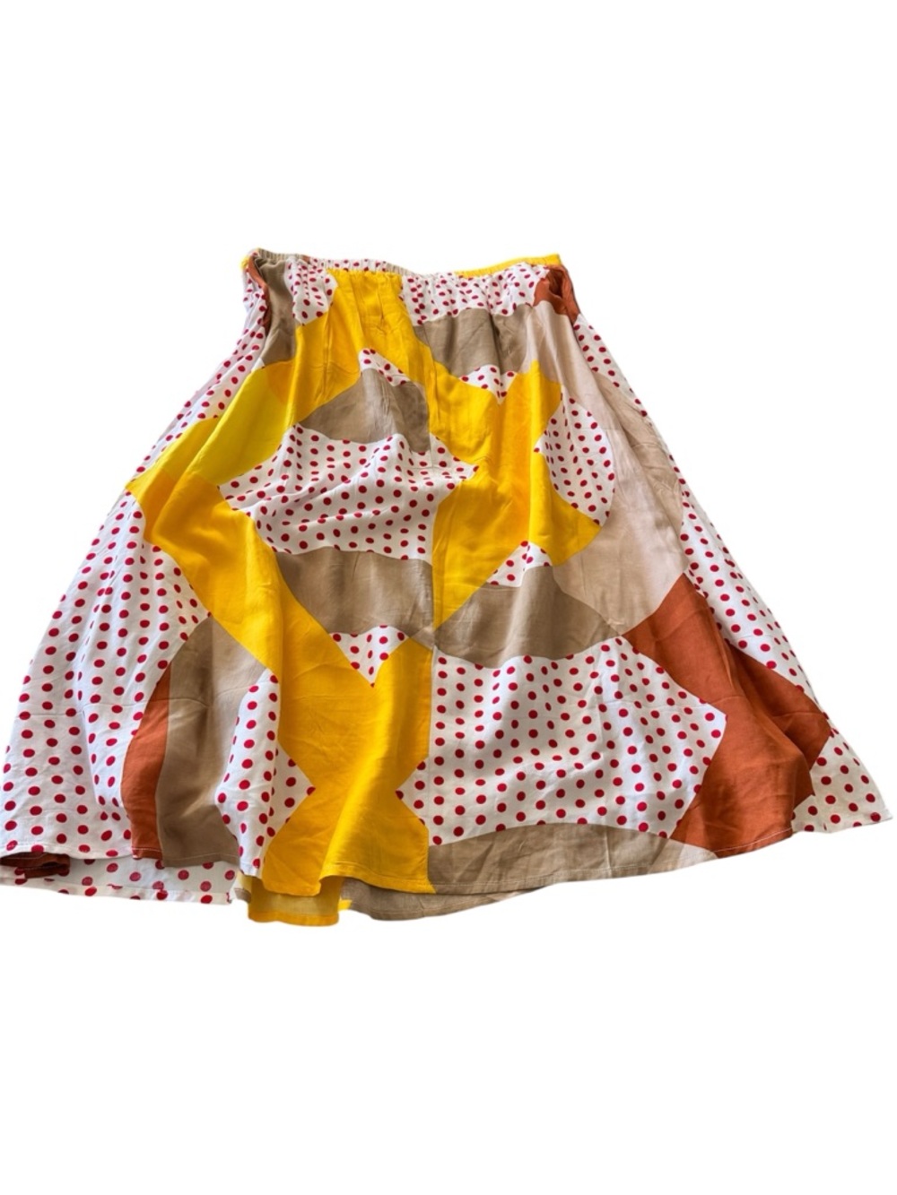 SOLD‼️ Compañía Fantastica Colorblock Polka Dot Maxi Skirt in Yellow, Red & Tan